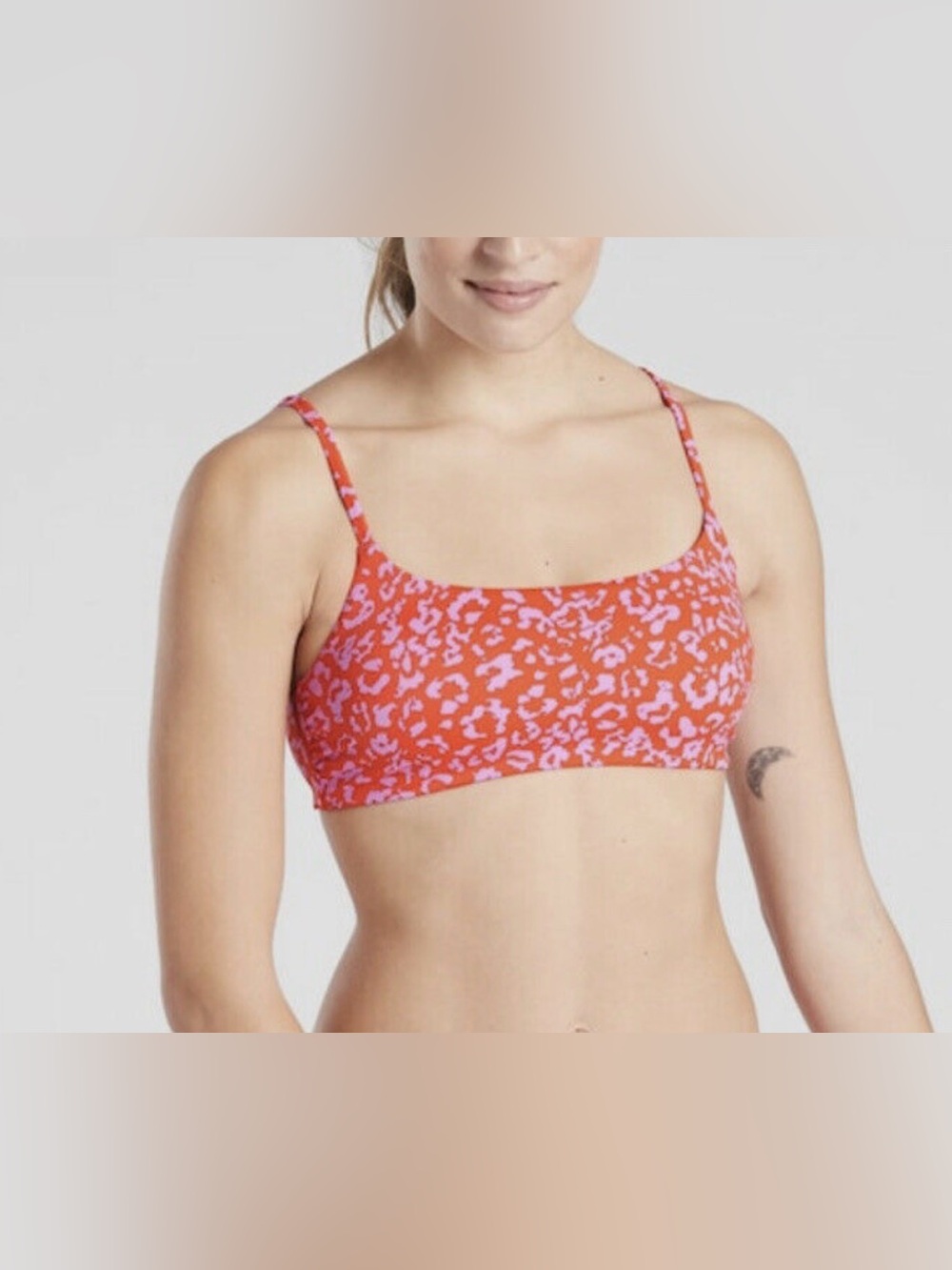 NWT Athleta Leopard Scoop Bikini Top size Large
